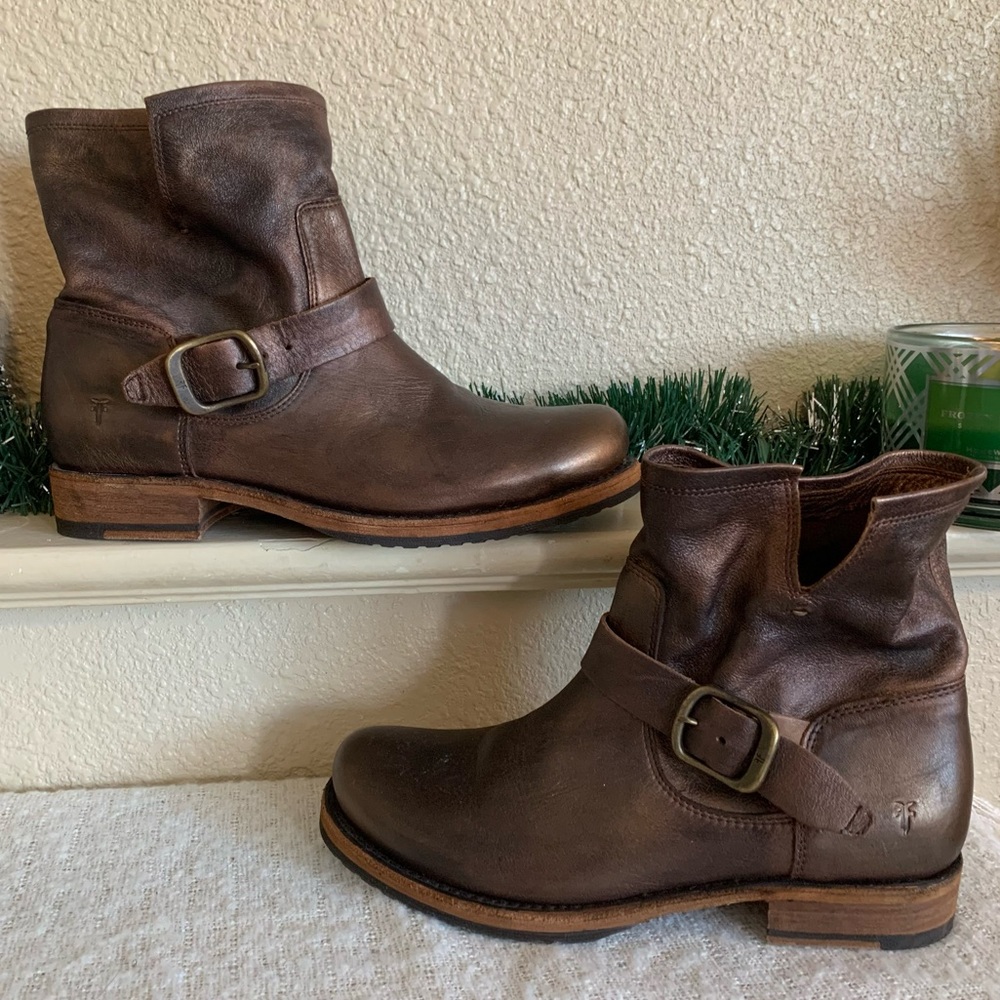 Frye Veronica leather booties chrome brown metallic women’s size 8